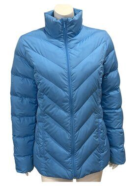 Lands End Quilted Down Puffer Jacket Womens S / T (Tall) Zip Up Stand Up Collar
